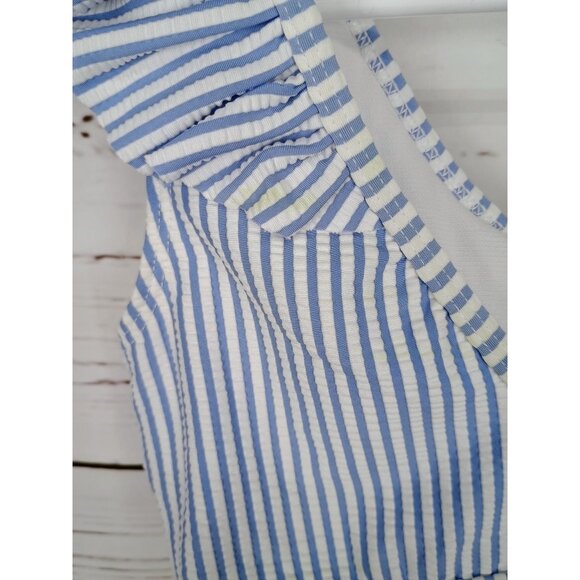 Ruffle Butts Tween Girl Striped Blue & White Ruffle Bikini Set For Girls Size 10 - Picture 7 of 10
